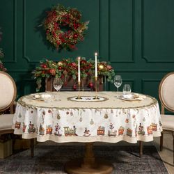 СКАТЕРТЬ ОВАЛЬНАЯ "ЩЕЛКУНЧИК" ,160Х220СМ БЕЖЕВЫЙ ,100% ХЛОПОК ,ТВИЛ