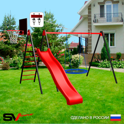 Уличные качели Sv Sport с горкой УК196КВ1 (3.7м/Щит баскет/Гнездо Оксф. 100см/Подвесы на втулке 1к)