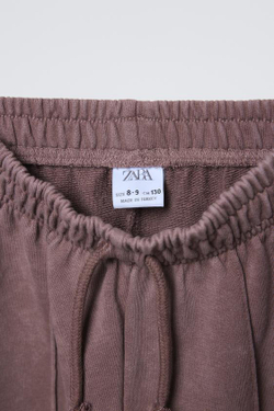 ZARA БРЮКИ WIDE LEG ИЗ МЯГКОЙ ТКАНИ С ЭФФЕКТОМ ПОТЕРТОСТИ, КОРИЧНЕВЫЙ