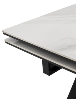 Стол МОРИС-2 140 БЕЛЫЙ МРАМОР АКТИВНЫЙ , керамика / Черный каркас, М-City