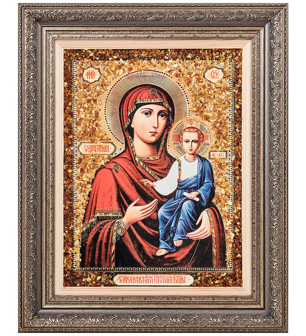 AMB-12/15 Икона Божией Матери «Смоленская» (с янтарной крошкой) 45х55см