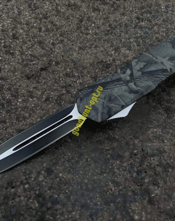 Тактический складной нож фронтально-выкидной автоматический Серый 3D