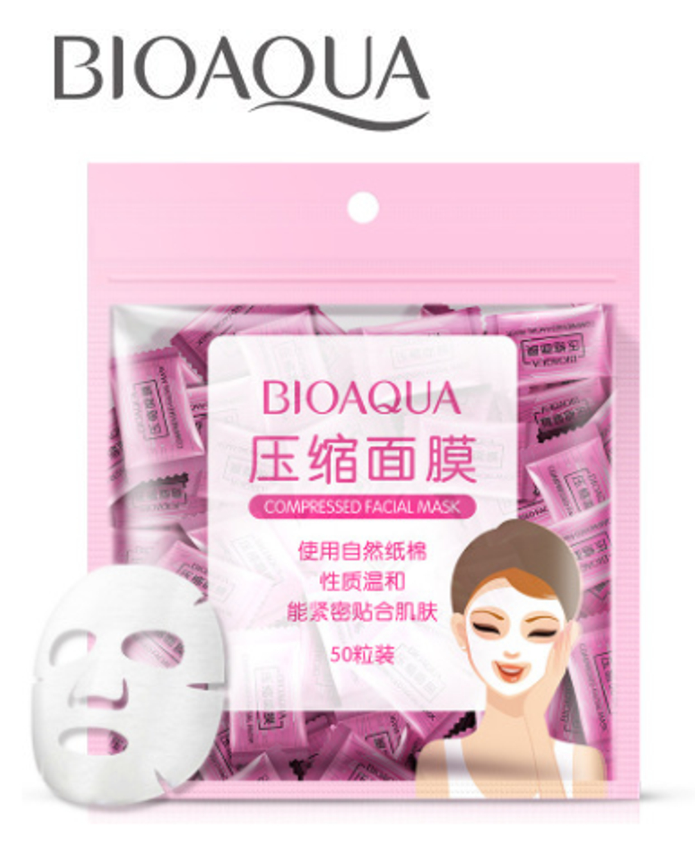Набор прессованных ,сухих масок  -салфеток для лица, Bioaqua Compressed Facial Mask, 50 шт.