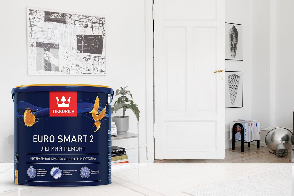 Tikkurila Euro Smart 2 Краска для стен и потолка интерьерная "База А"2,7L