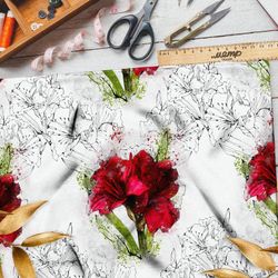 Ткань мембрана пышные красные цветы