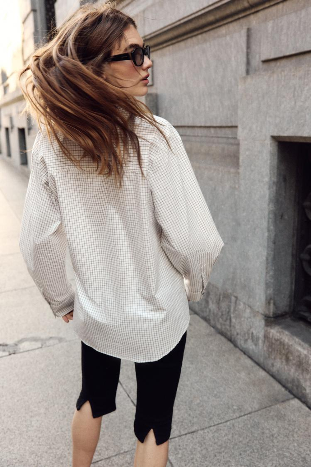 ZARA РУБАШКА В КЛЕТКУ С БАНТОМ, КОРИЧНЕВЫЙ/БЕЛЫЙ