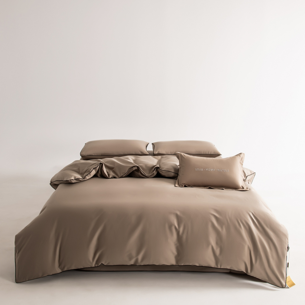 КПБ Однотонный Сатин Элитный на резинке OCER022, 2 спальный, 4 наволочки, простынь 140*200*30