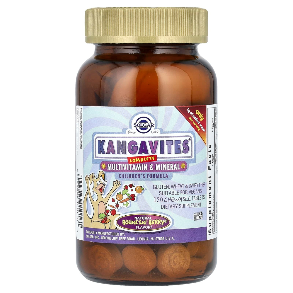 Solgar, Kangavites, полноценный детский комплекс с витаминами и минералами, со вкусом ягод Bouncin', 120 жевательных таблеток