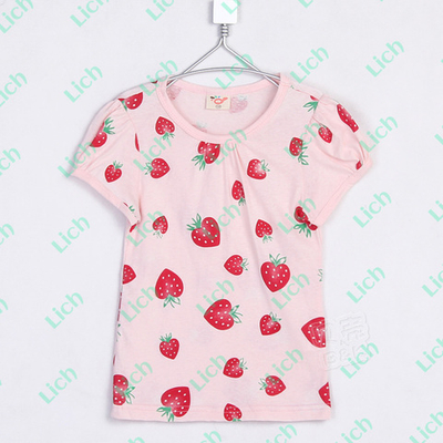 Футболка детская однотонная с контрастными принтами клубники