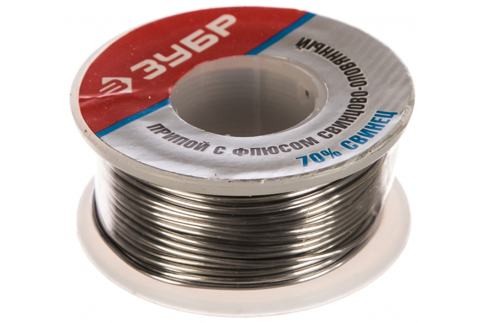 Припой ЗУБР оловянно-свинцовый, 30% Sn / 70% Pb, 100гр