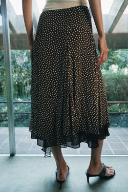 ZARA ЮБКА АСИММЕТРИЧНОГО КРОЯ В ГОРОШЕК — ZW COLLECTION, КОРИЧНЕВЫЙ