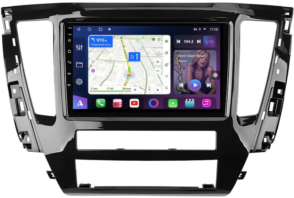 Магнитола Mitsubishi Pajero Sport 3 2020-2024, Montero Sport (прямоугольный климат, рамка 9) - FarCar 7076N9 монитор 9" QLED на Android 13, 8 ядер (TS18), CarPlay, 4G SIM-слот