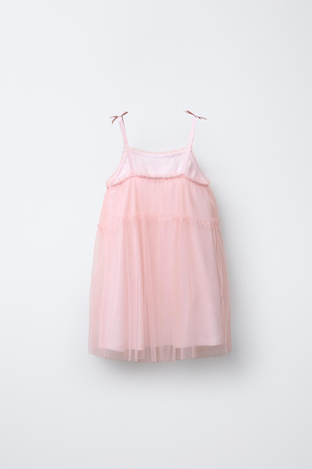 ZARA ПЛАТЬЕ ИЗ ПОЛУПРОЗРАЧНОЙ ТКАНИ С БАНТАМИ, РОЗОВЫЙ