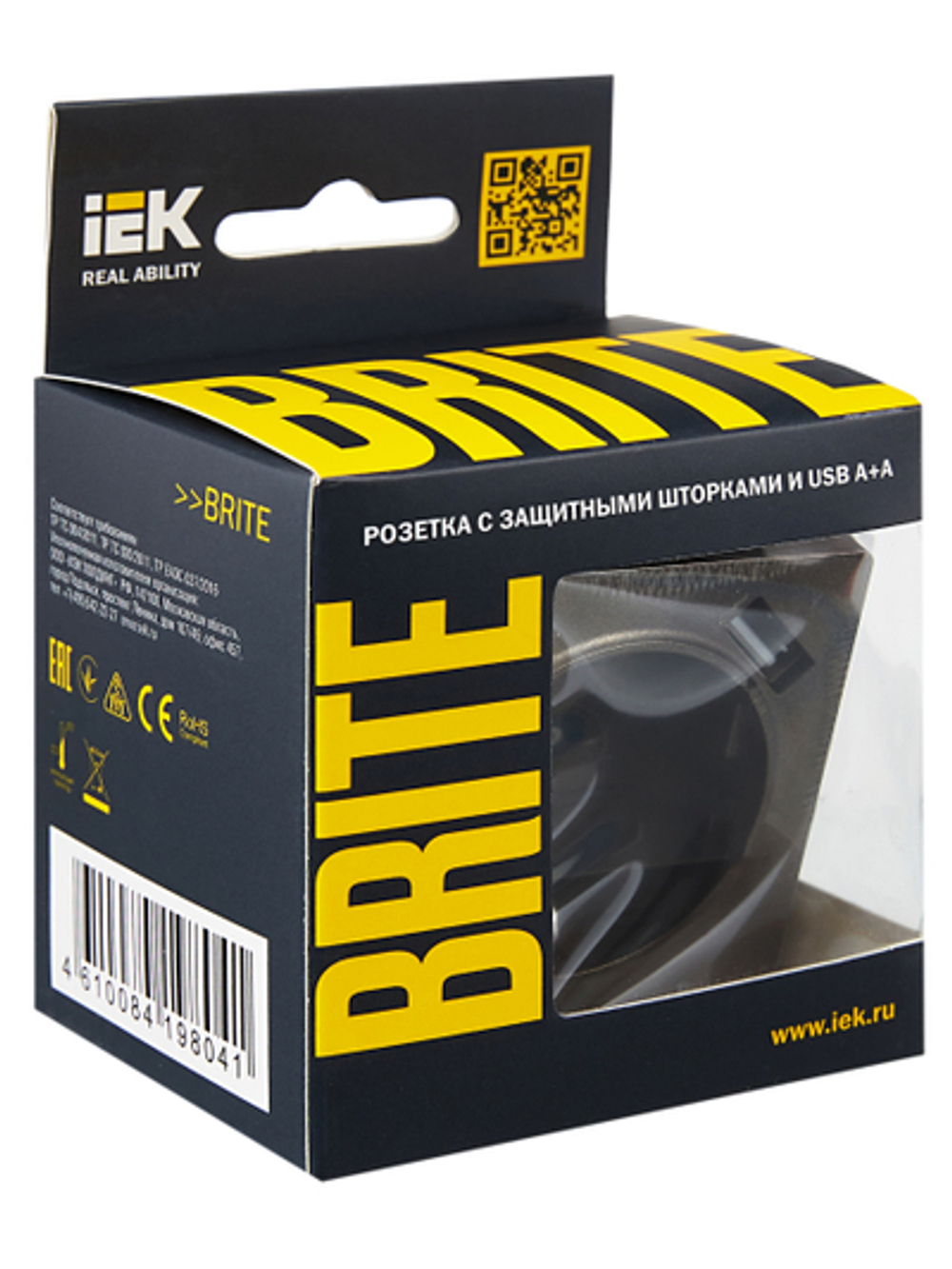 BRITE Розетка 1-местная с заземлением с защитными шторками 16А с USB A+A 5В 3,1А РЮш10-2-БрТБ темная бронза IEK