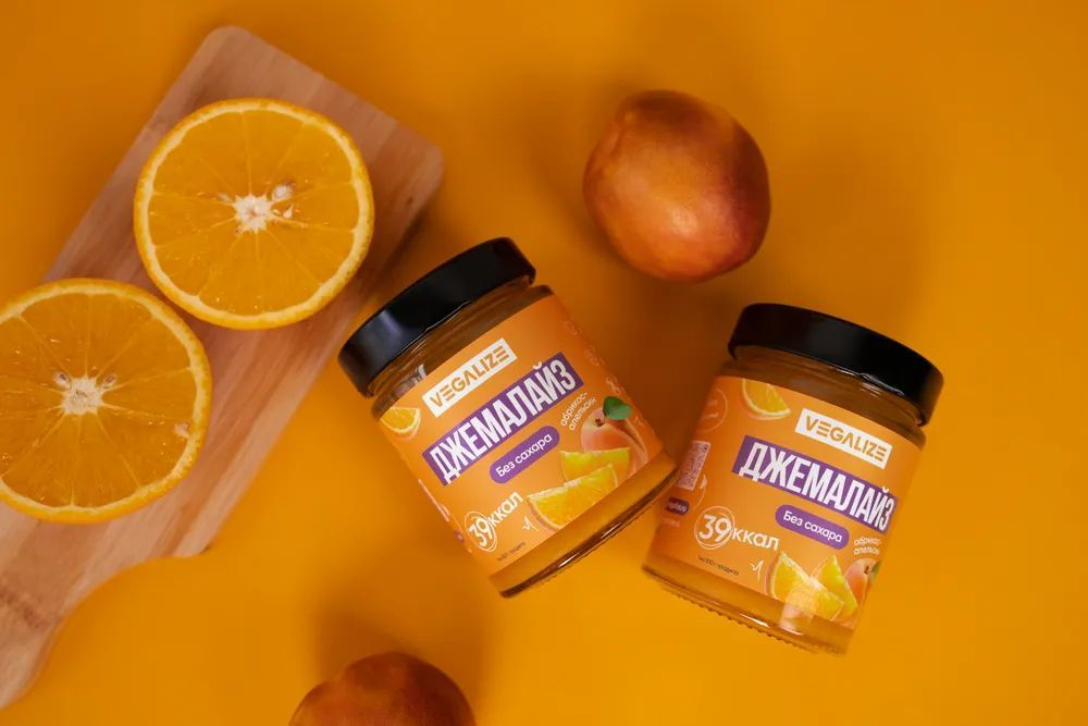 Джем 3 шт, Джемалайз VEGALIZE 3 шт, Абрикос-апельсин, без сахара, низкокалорийный, постный, фитнес-продукт, для похудения и здорового питания
