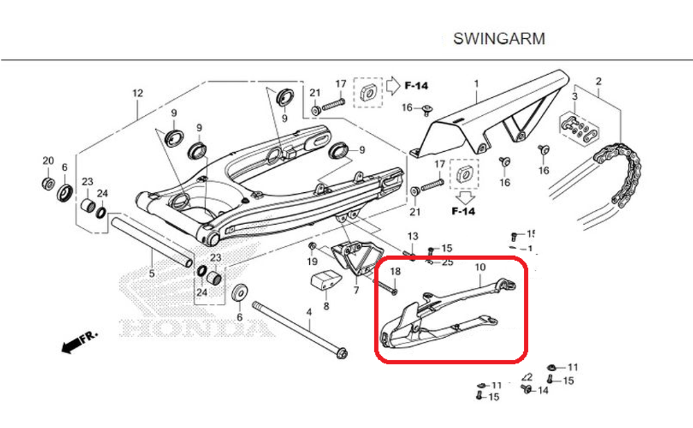 52170-K1T-EB0. SLIDER COMP., CHAIN. Honda CRF300L, Rally300. CRF250L 2023