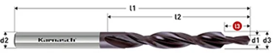 Ступенчатое сверло Karnasch M3 с покрытием TITAN-TEC, 90°, HSS-XE, DIN 8374, арт. 40.2010.030