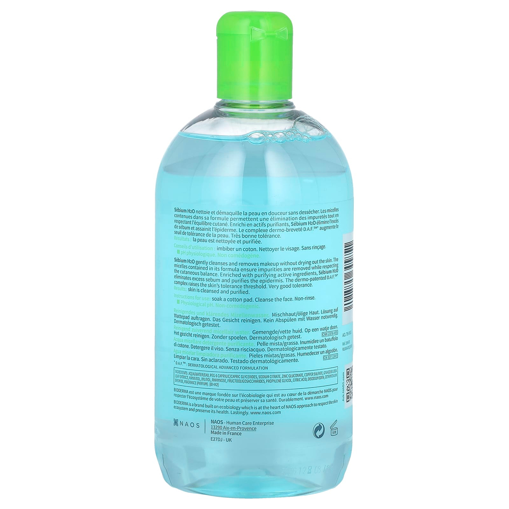 Bioderma, Sebium H2O, очищающая мицеллярная вода, 500 мл (16,9 жидк. унции)
