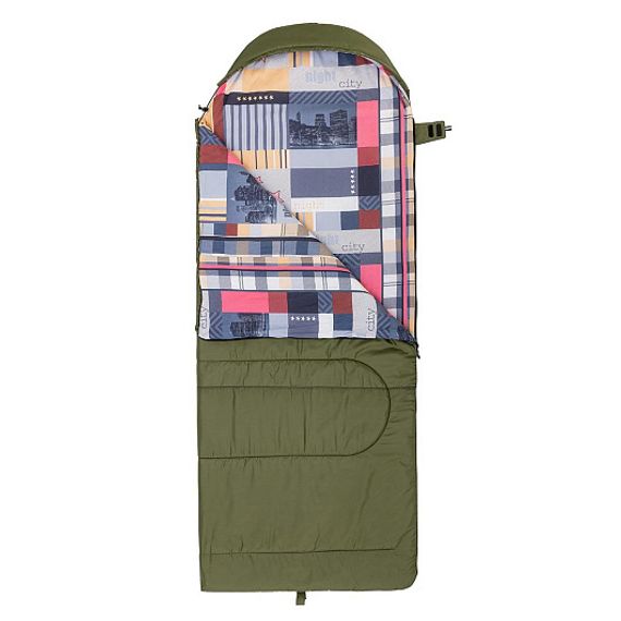Спальный мешок OLYMPUS Wide 300 (220х90, холлофайбер, зеленый/город) (T-HS-SB-OW-300-NC) Helios