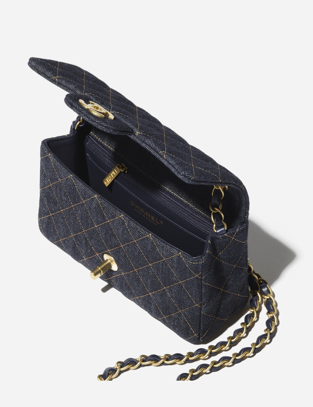 Сумка Chanel Mini Classic Handbag Denim & Gold Metal "Dark Blue & Orange"