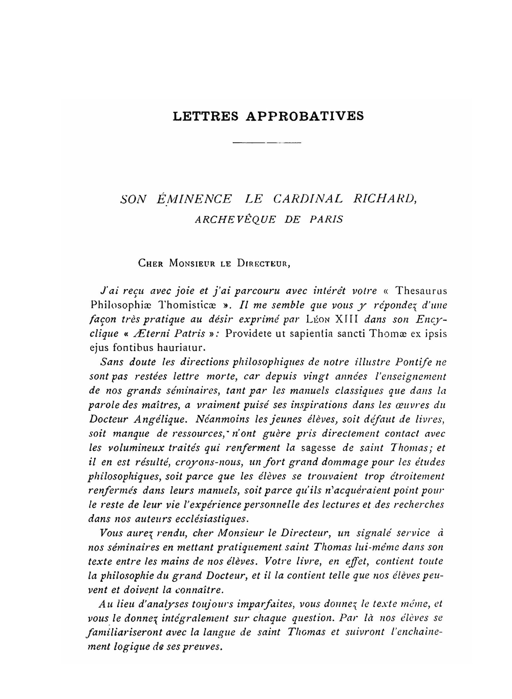 Thesaurus philosophiae Thomisticae. seu selecti textus philosophici ex Sancti Thomae Aquinatis operibus deprompti et secundum ordinem in scholis hodie usurpatum dispositi | Aquinas Saint Thomas