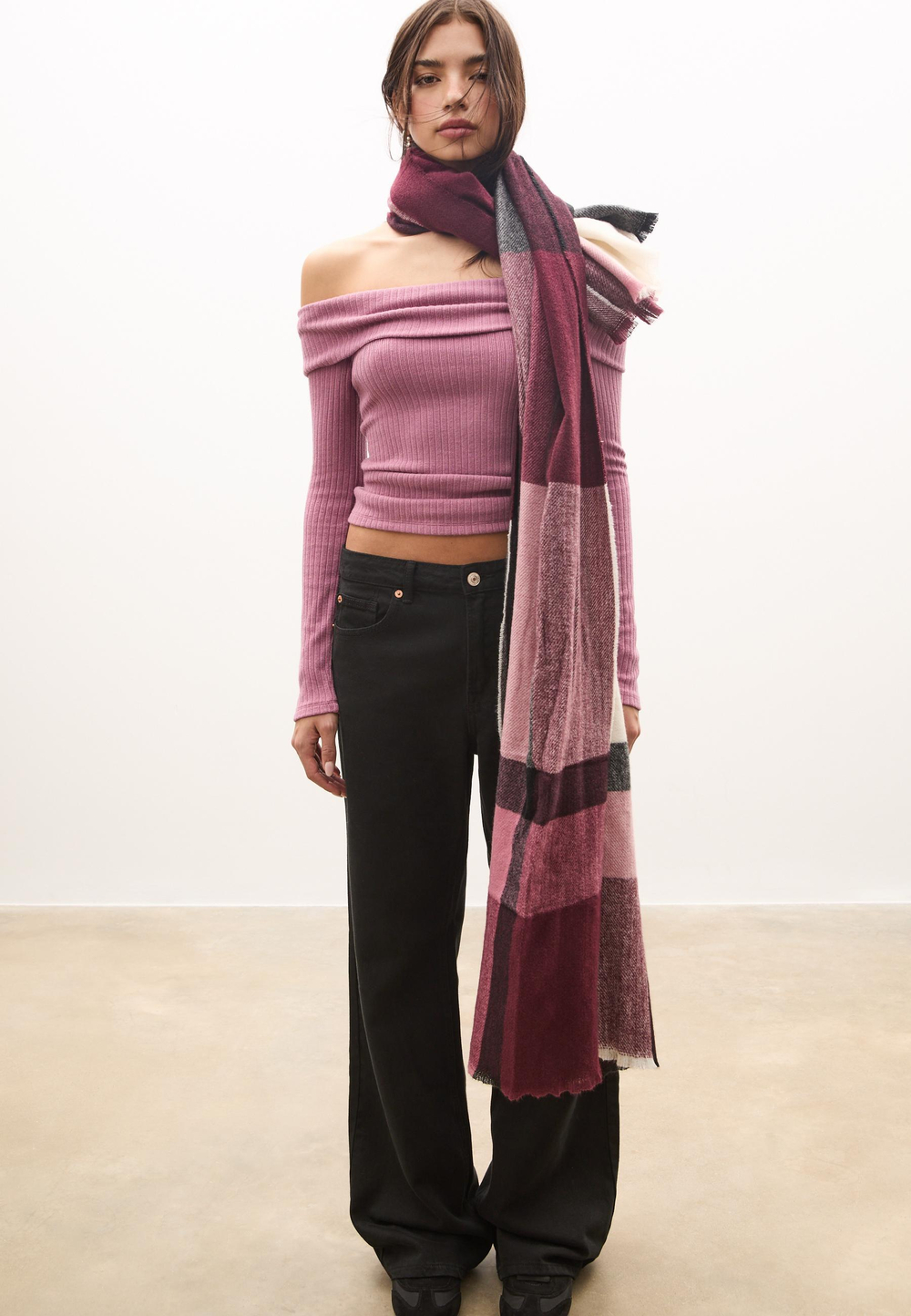 STRADIVARIUS Клетчатый шарф, бургунди