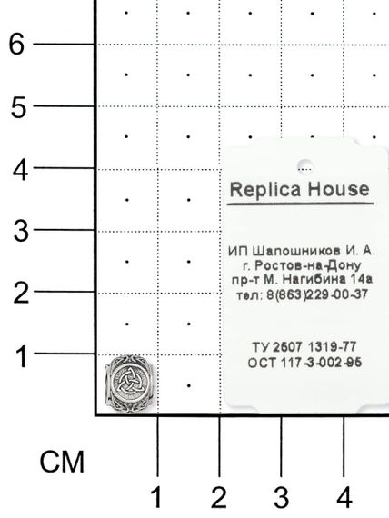 Фотография шарма Триглав из серебра 925 пробы на размерной сетке.
