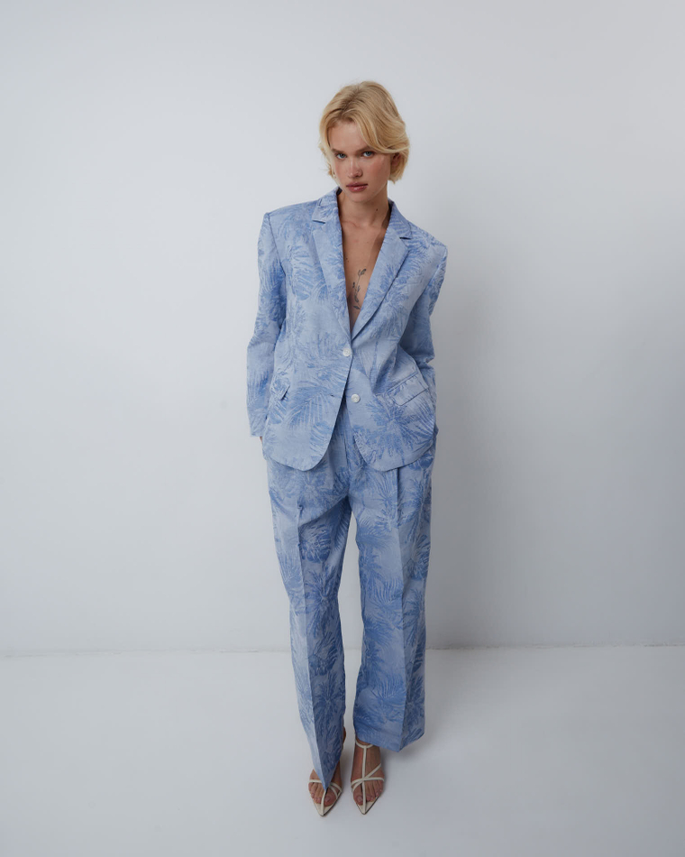 Жакет из смесового льна Брунелло Кучинелли голубой