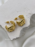 Серьги полукольца мятый металл золотистые