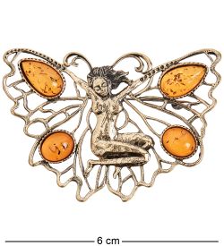 AM-1655 Брошь «Бабочка Спящая фея» (латунь, янтарь)