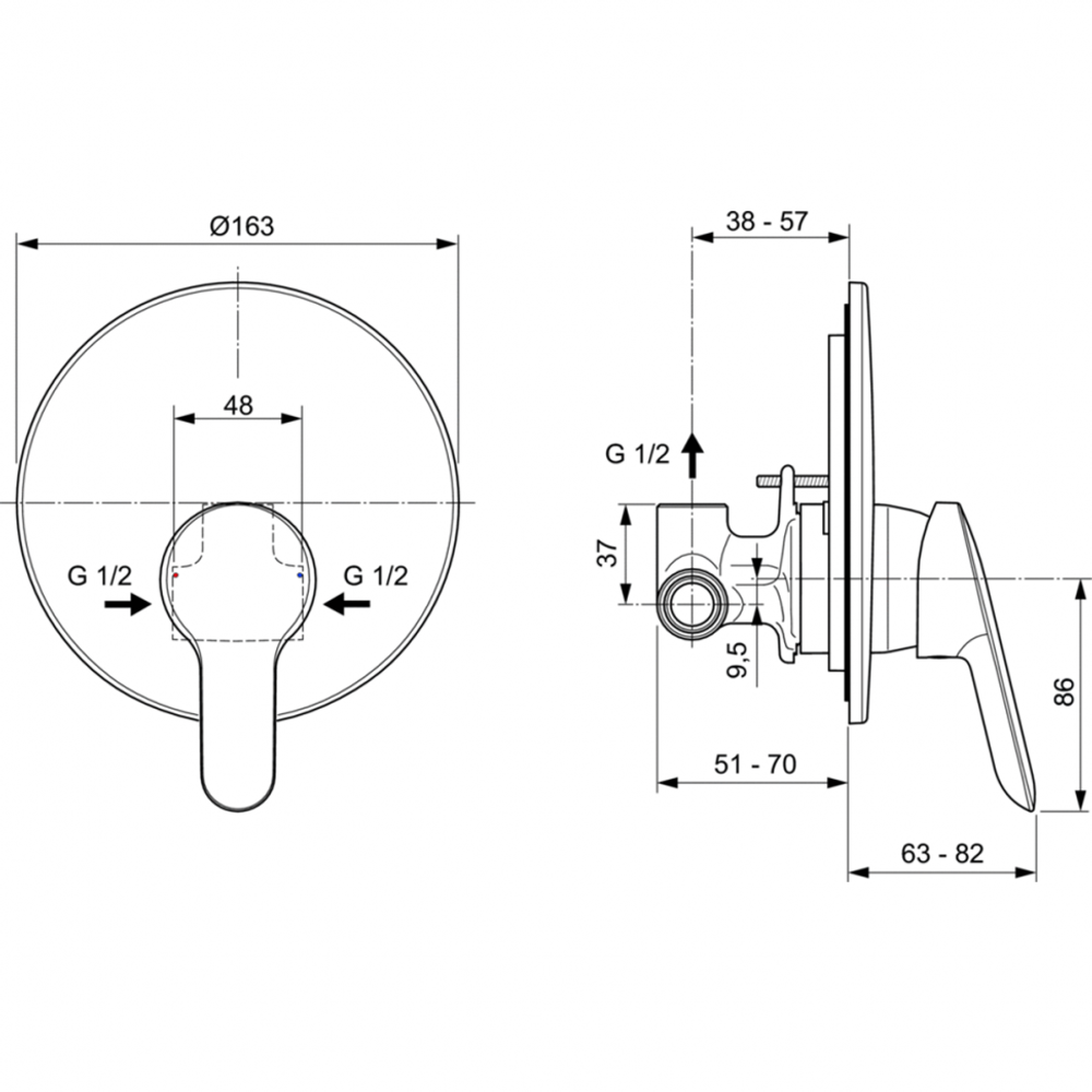 Ideal Standard DOT 2.0 Встраиваемый смеситель для душа