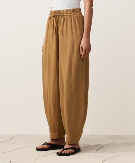 OYSHO Брюки-баллоны из смеси лиоцелла и 24% льна со швами, медный