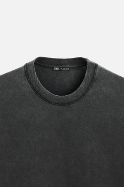 ZARA ТОЛСТОВКА RELAXED FIT С ЭФФЕКТОМ ПОТЕРТОСТИ, ТЕМНЫЙ АНТРАЦИТ