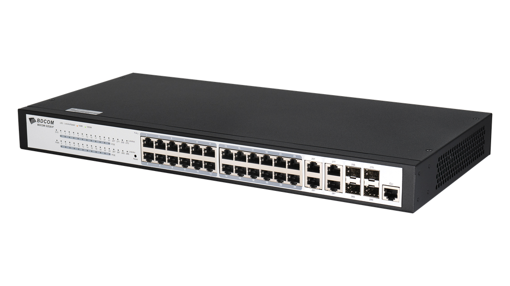 Управляемый коммутатор BDCOM S2528-P, 24 порта GE 1Гбит/с, 4 комбо SFP TX 1Гбит/с, L2, PoE