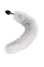 Большая серебристая металлическая анальная втулка с серым лисьим хвостом (Цвет: серый)