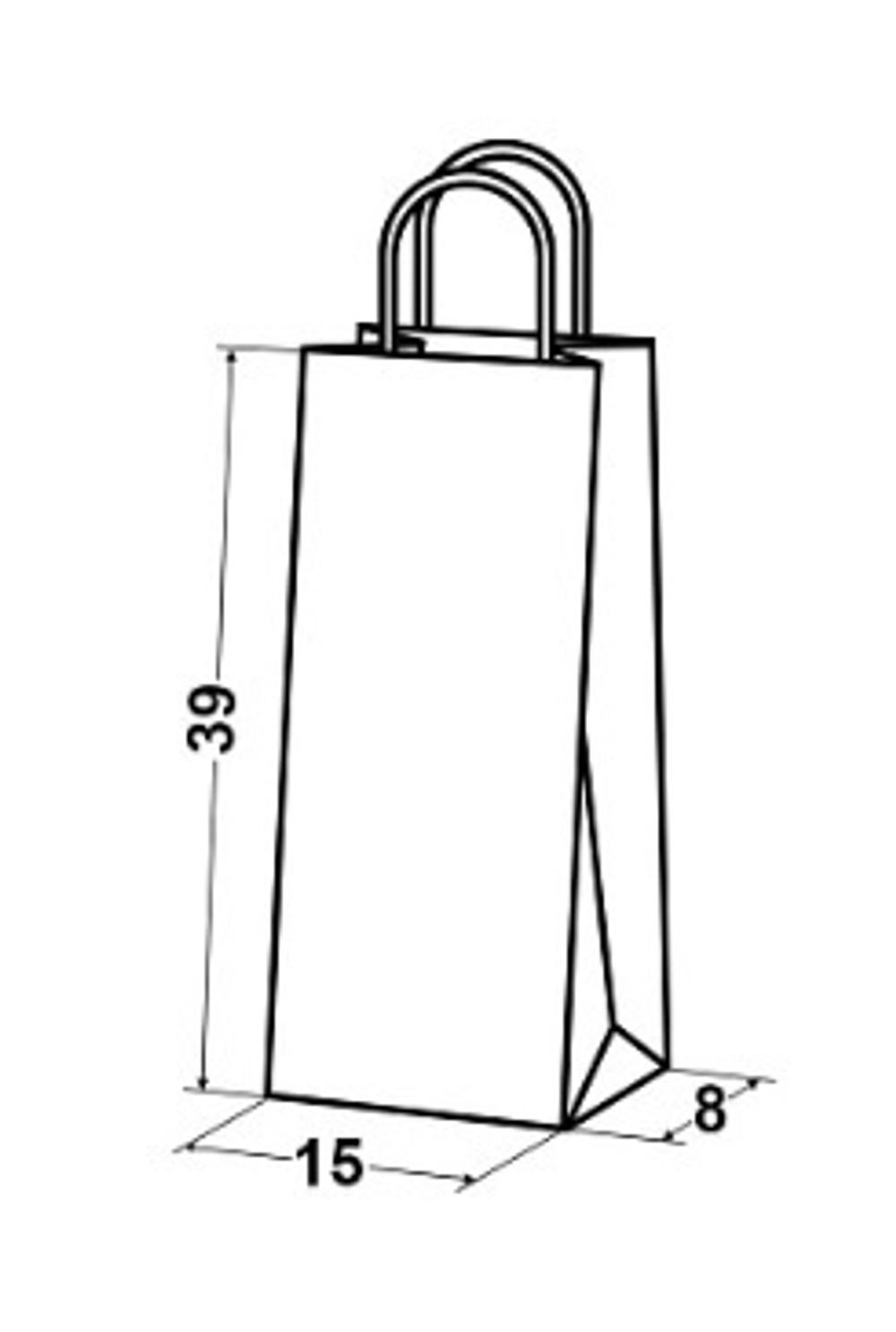 Крафт пакеты с кручёными ручками под бутылку 39х15х8см, 90гр/м белые (1/250шт)