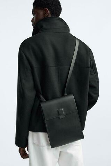ZARA КОЖАНАЯ СУМКА С ПЛЕЧЕВЫМ РЕМНЕМ, ЧЕРНЫЙ