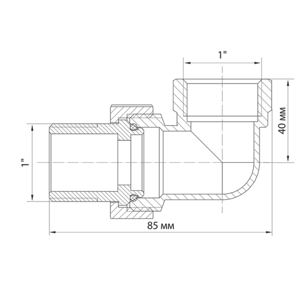 Переходник со сгоном 1'' угловой VRT®(конус) никель