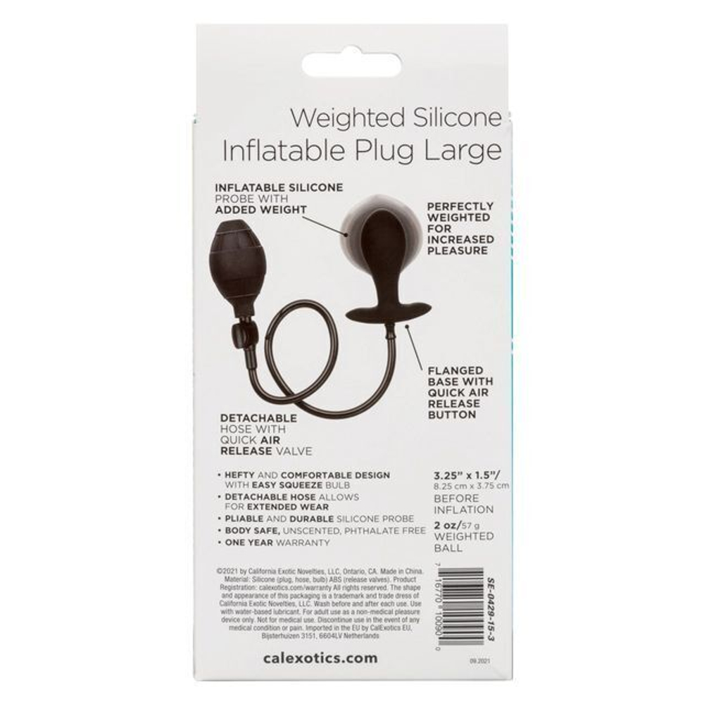 Черная расширяющаяся анальная пробка Weighted Silicone Inflatable Plug Large - 8,25 см. (Цвет: черный)