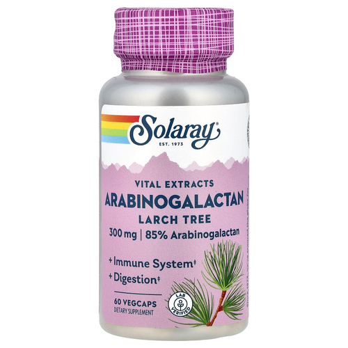 Solaray, Vital Extracts, арабиногалактан, лиственница, 300 мг, 60 растительных капсул