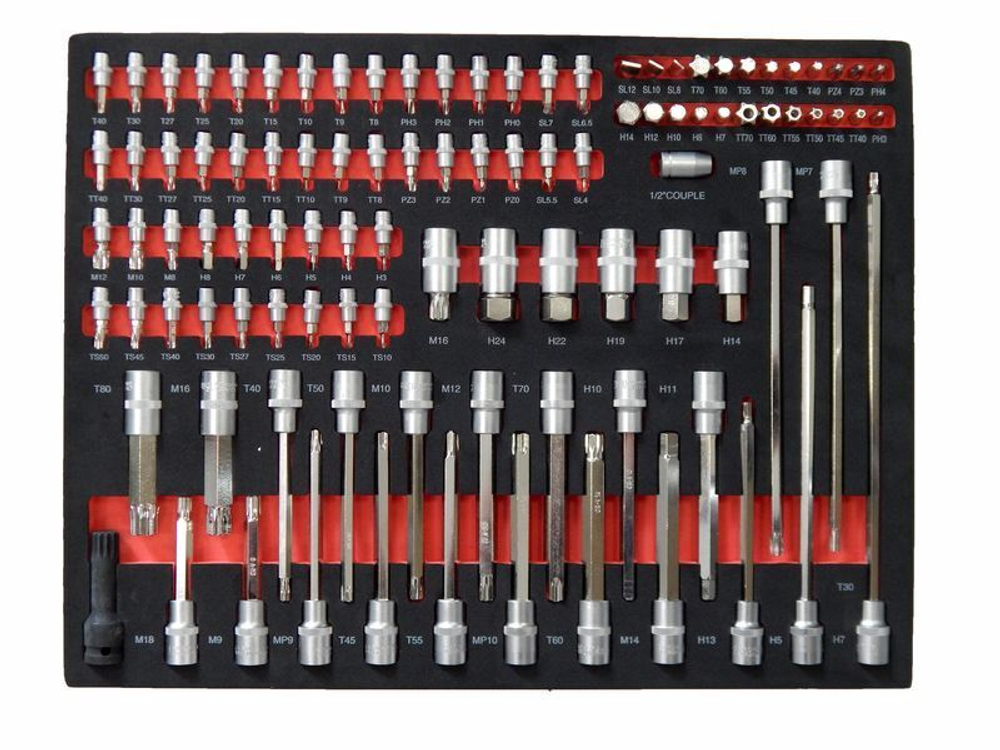 Набор бит и головок-бит,1/4''5/16''1/2''101пр.(PH, PZ, SL, TORX, TORX с отверстием, HEX, SPLINE) в ложементе FORCEKRAFT FK-K41011