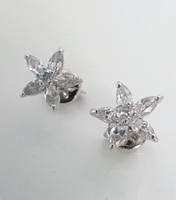 Серьги пусеты "Эстерелла", родированные, с фианитом, серебро 925 пробы/Ф