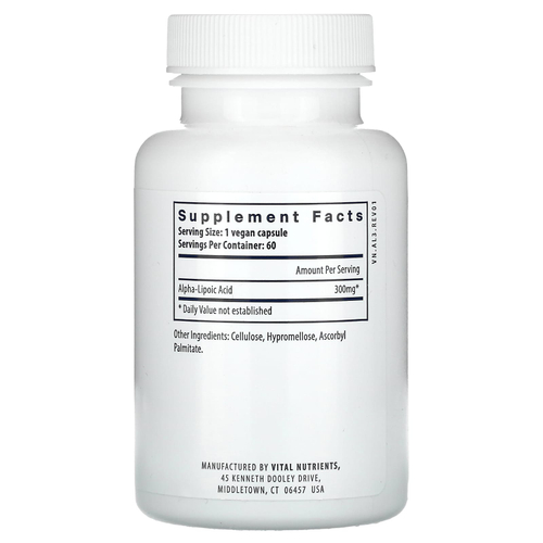 Vital Nutrients, Липоевая кислота, 60 веганских капсул (300 мг на капсулу)