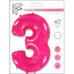 Шар (40''/102 см) Цифра, 3, Фуше, 1 шт. в уп.
