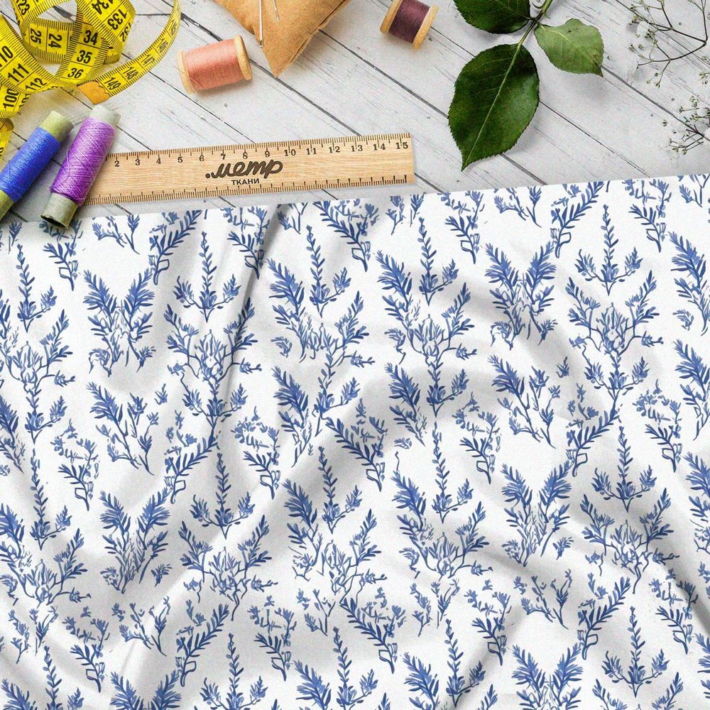 Ткань премиум шелк искусственный Армани мелкие полевые цветы