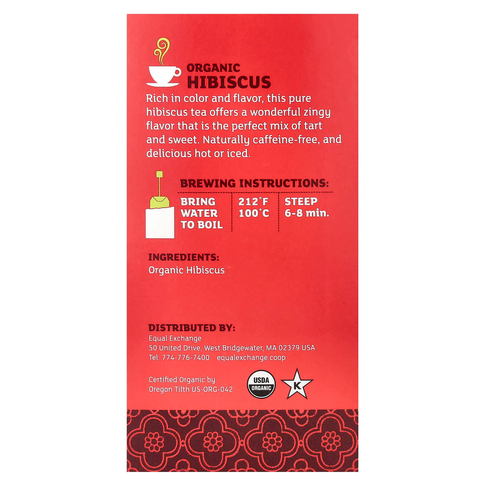 Equal Exchange, органический травяной чай с гибискусом, без кофеина, 20 чайных пакетиков, 40 г (1,41 унции)