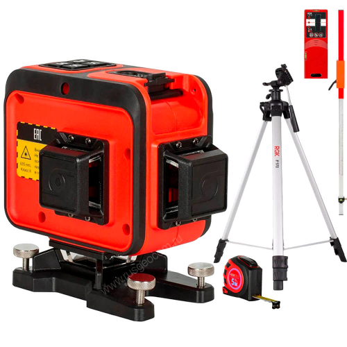 Комплект: лазерный уровень RGK PR-38R + штатив RGK F170, приемник RGK LD-9, рейка RGK LR-2, рулетка RGK RL5