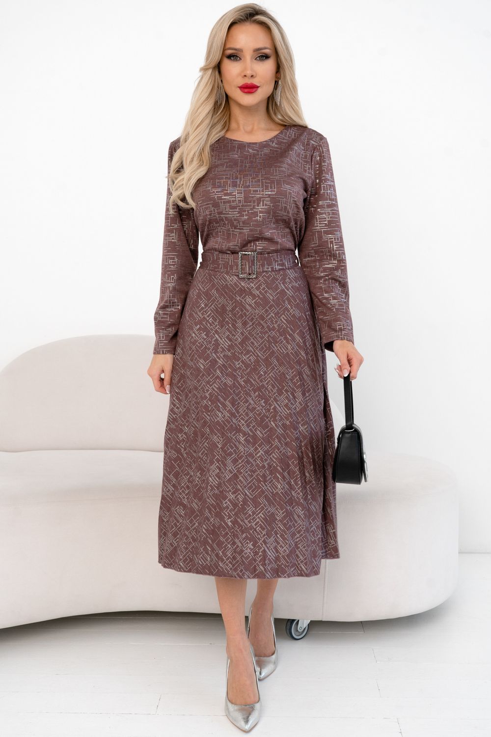 Платье с юбкой-плиссе (коралловый) Р11-2009/3 Nikol (Акция)