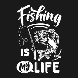 print PewPewCat рыбака Fishing is my life белый для черной футболки