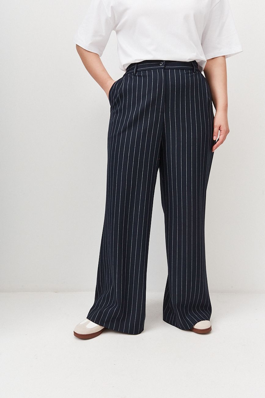 Брюки прямые, синий в полоску